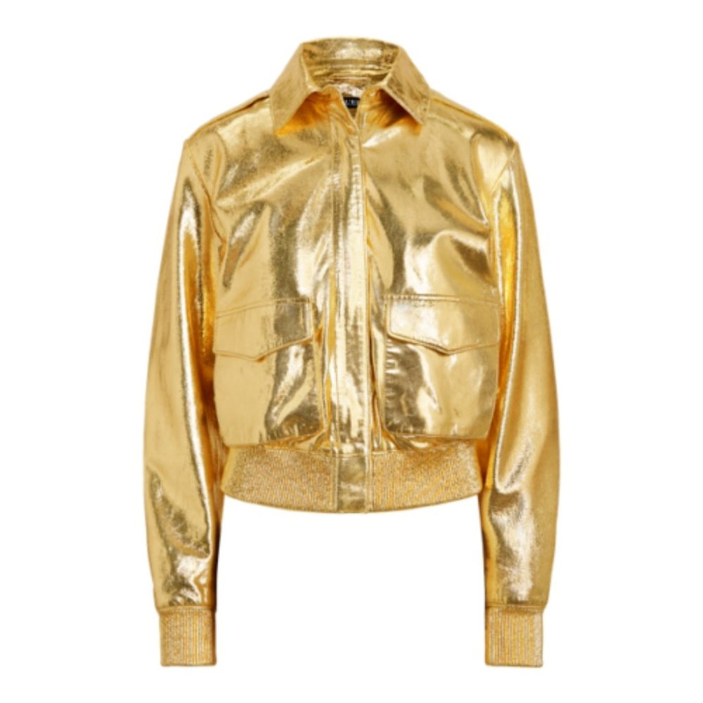 Ralph Lauren Gold Metallic Genuine Leather Bomber Jacket Women's Size P-Large - Picture 11 of 11